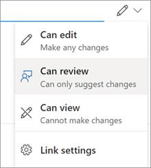 Permisiuni rapide în caseta de dialog OneDrive Share