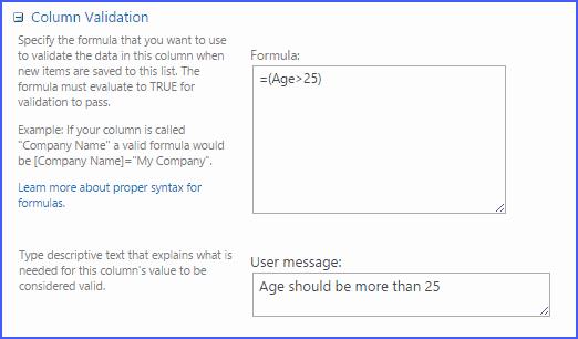 ví dụ xác thực cột sharepoint 2013