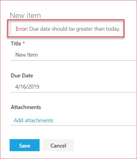 ngày xác thực cột sharepoint phải lớn hơn ngày hôm nay