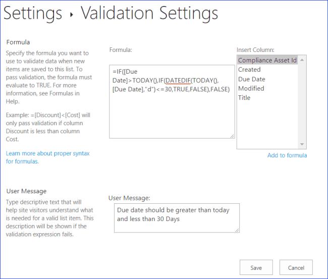Xác thực cột SharePoint: Xác thực ngày bắt đầu và ngày kết thúc