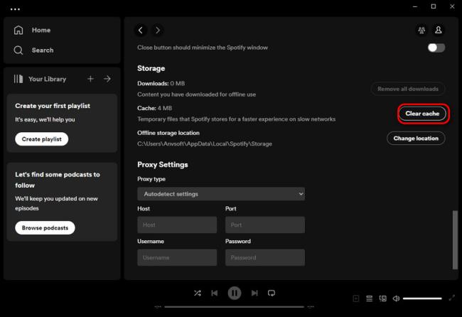 Spotify デスクトップでのキャッシュのクリーニング