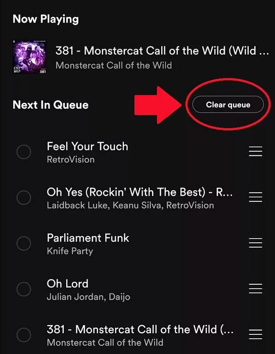 Spotify モバイルのキューをクリアする