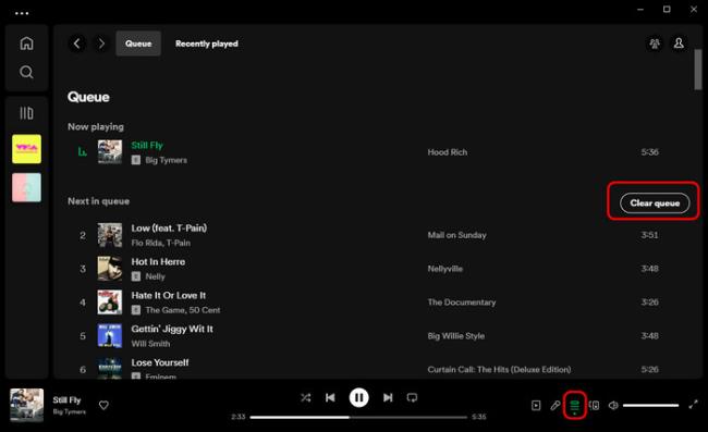 Spotify デスクトップでのキューの選択