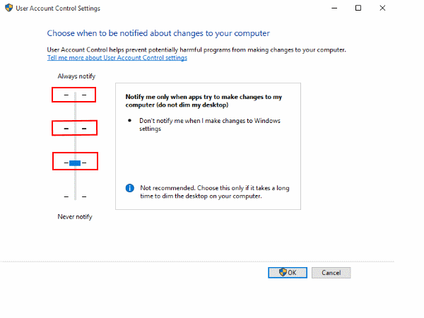 PC/ラップトップでフルスクリーンのWindows10ユーザーアカウント制御（UAC）プロンプトを無効にする手順