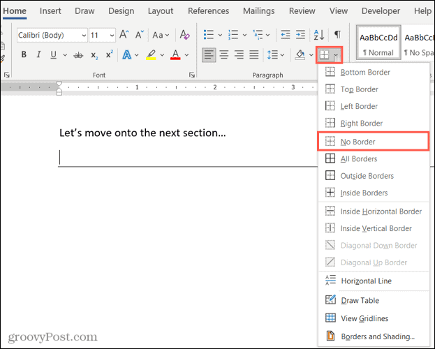 Comment supprimer une ligne horizontale dans Microsoft Word