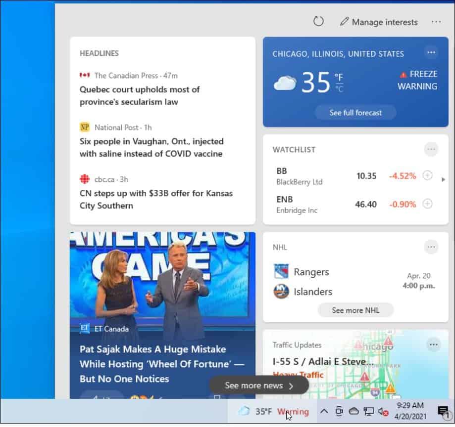 Как отключить виджет новостей и интересов на панели задач Windows 10