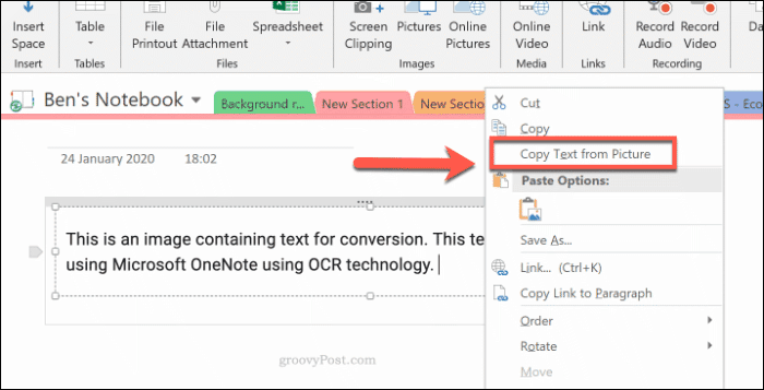 Cómo copiar texto de imágenes en Microsoft OneNote Cómo copiar texto de imágenes en Microsoft OneNote