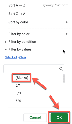 Как удалить пустые строки в Google Sheets