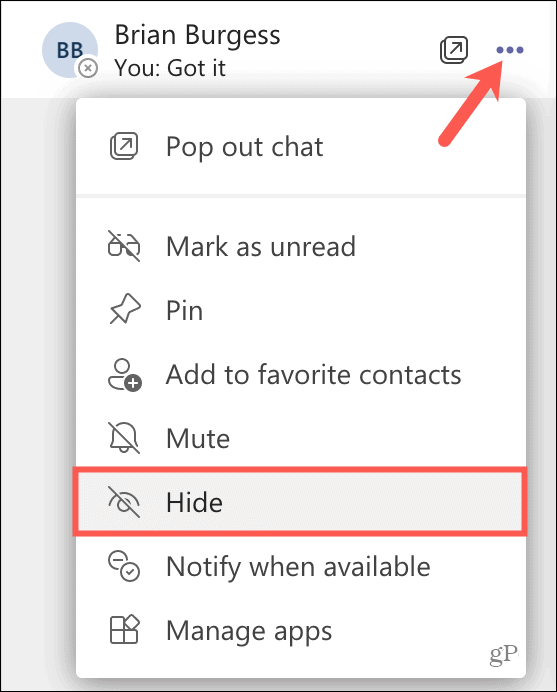 Microsoft Teams でチャットを削除または非表示にする方法