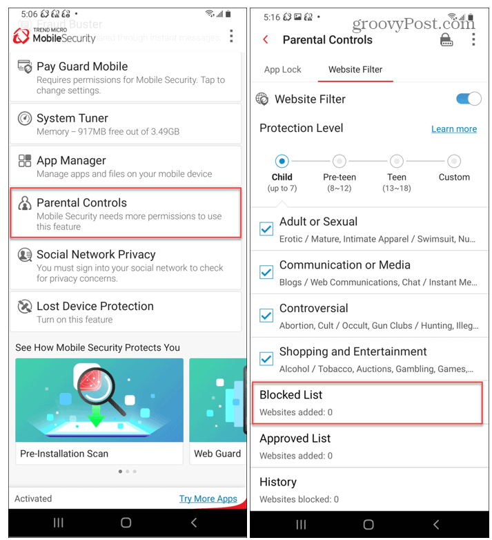 Как заблокировать сайт на Android