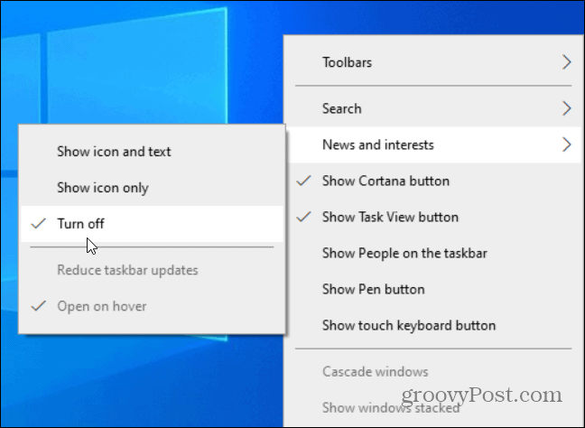 Как отключить виджет новостей и интересов на панели задач Windows 10