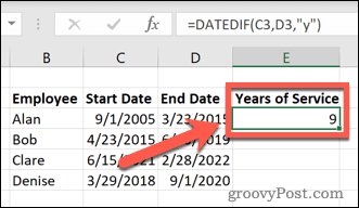 Excelで勤続年数を計算する方法