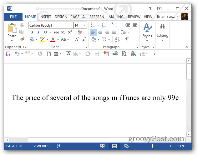 ใส่สัญลักษณ์เซ็นต์ใน Microsoft Word ด้วยแป้นพิมพ์ลัด