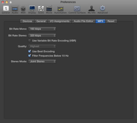 Logic Pro X의 오디오 기본 설정