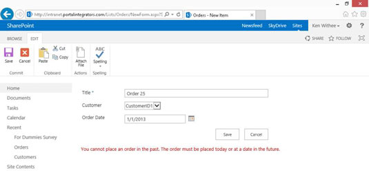 Xác thực mục nhập dữ liệu trong cột SharePoint