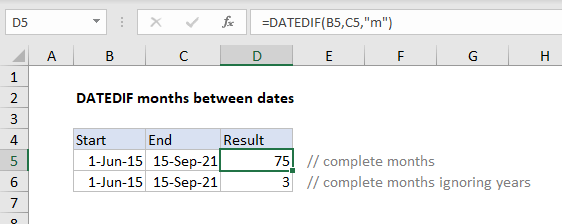 وظيفة DATEDIF في Excel وظيفة DATEDIF في Excel