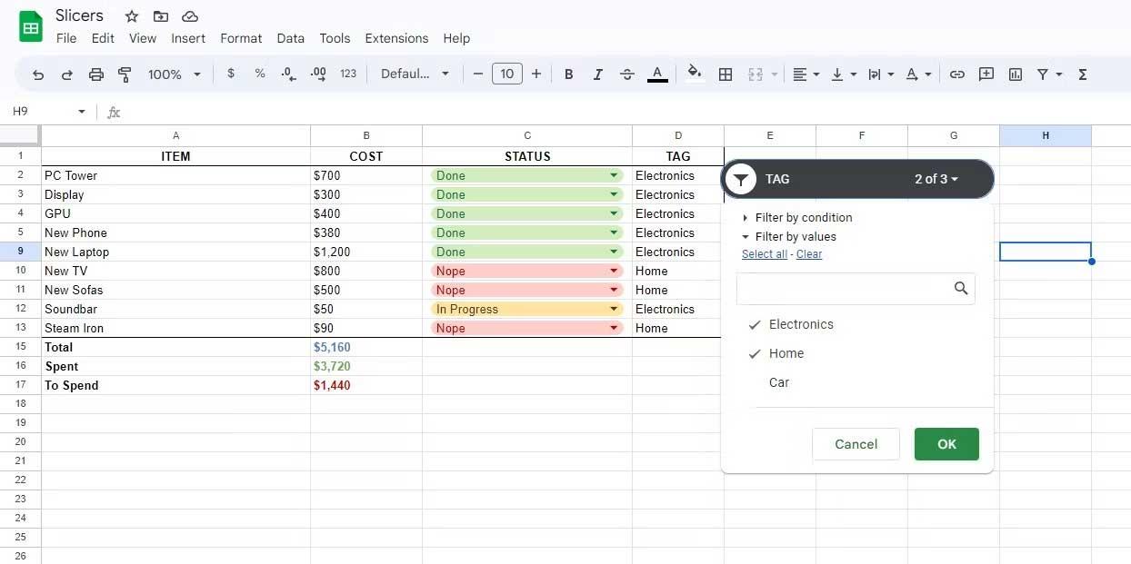 Cómo usar Slicer en Google Sheets para filtrar datos rápidamente