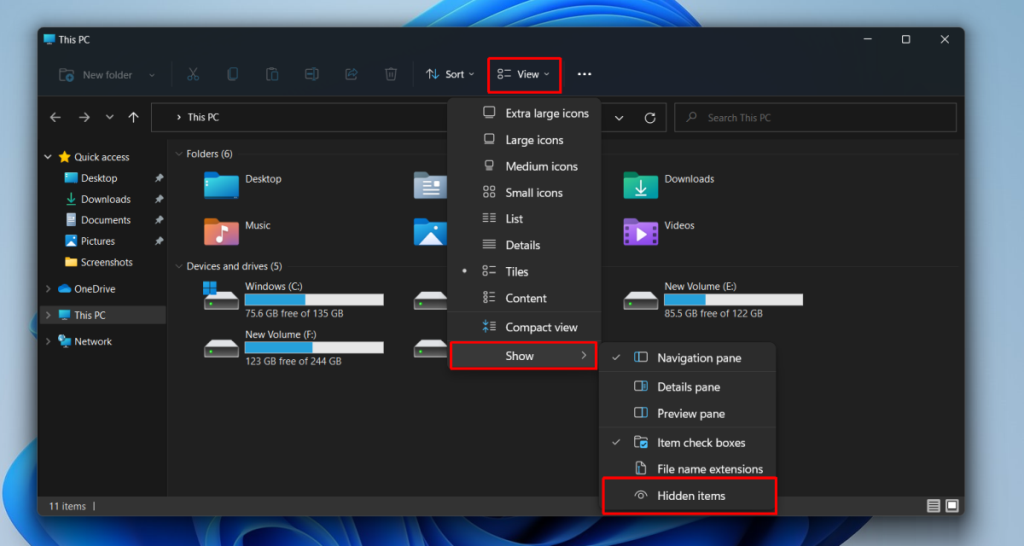 如何在 Windows 11 中顯示隱藏文件