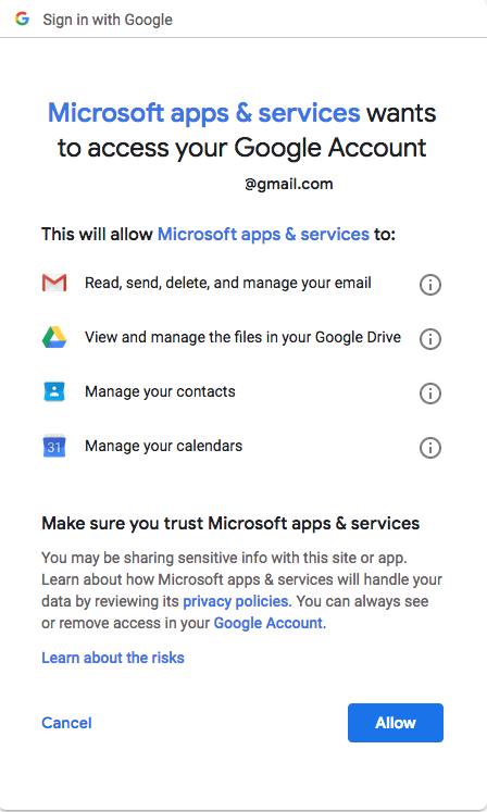 MACOSのOutlook2016および2019にGoogleメールを追加するにはどうすればよいですか？