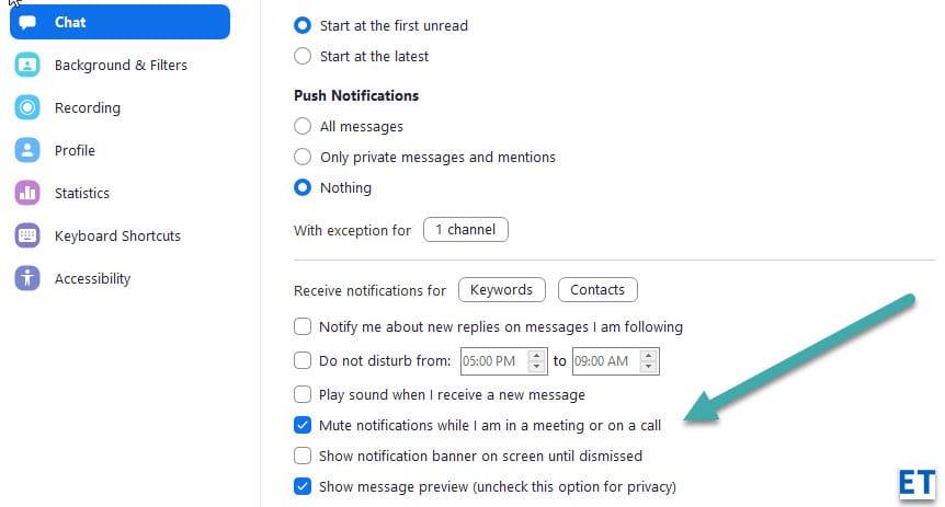Как отключить всплывающие уведомления чата от Zoom?