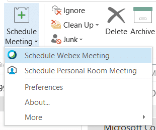 Como criar um compromisso Cisco Webex no Outlook?