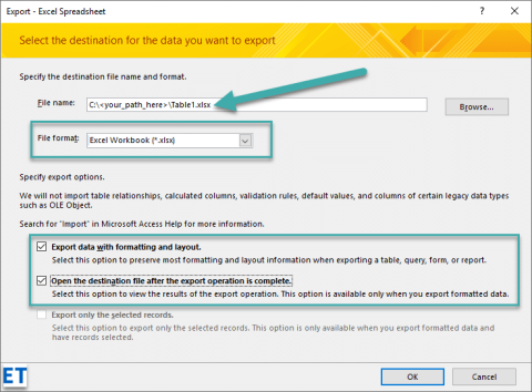 Wie exportiert man Daten aus Microsoft Access-Tabellen in die Formate .CSV, xlsx und Text?