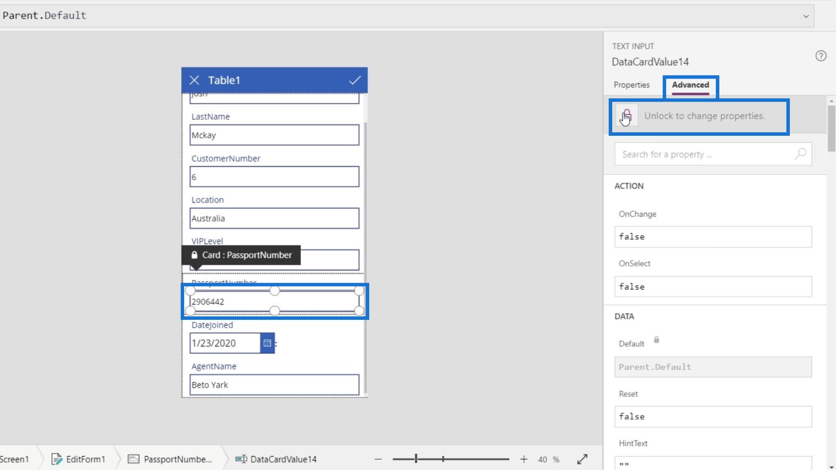 PowerApps 画面: 編集と更新