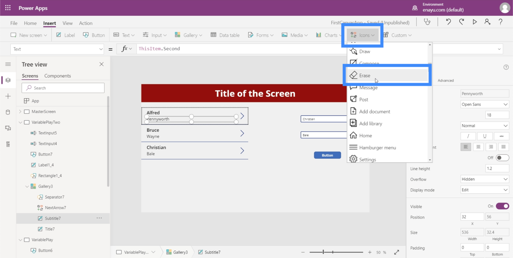 在 Power Apps 上創建變量：使用集合