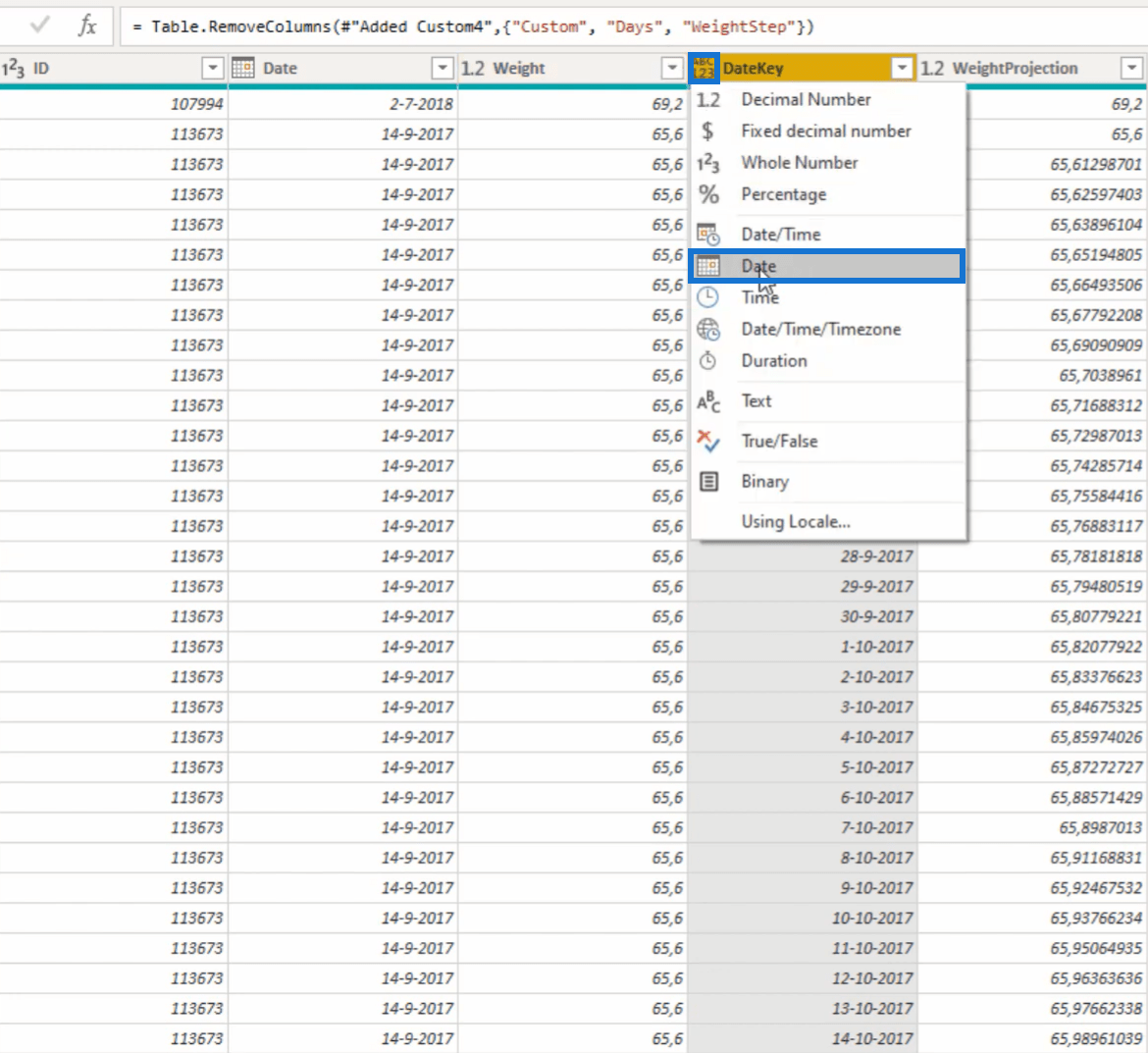 Création de valeurs pour chaque date à l'aide de la formule Power Query