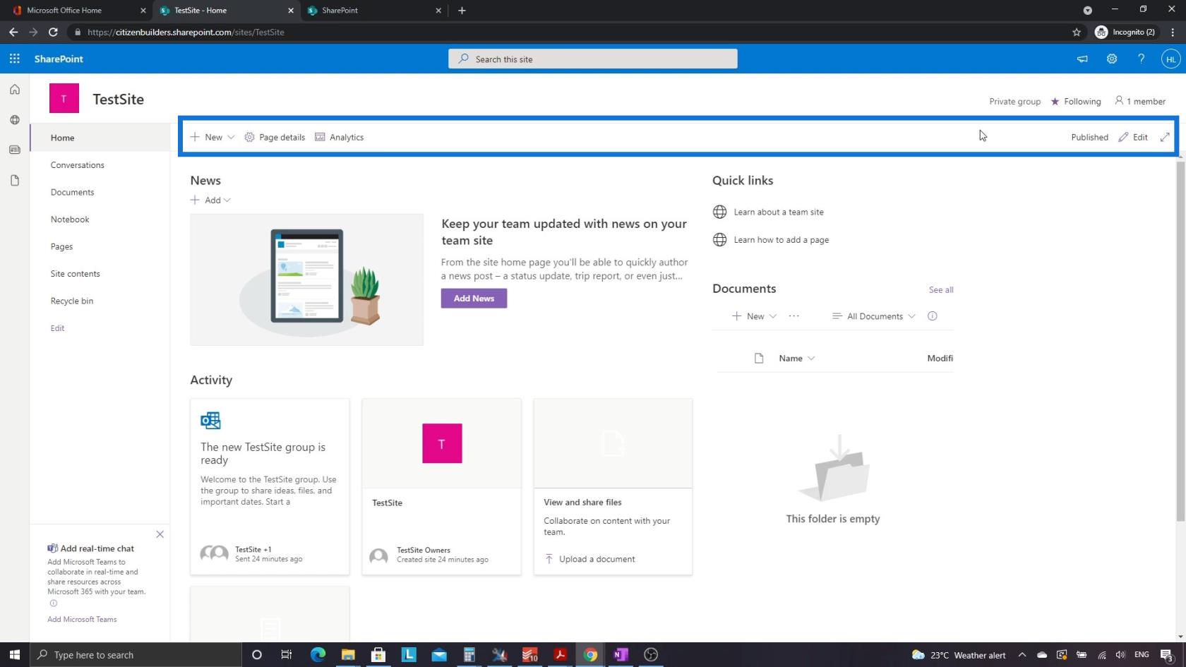 SharePoint 網站 |  佈局和菜單演練
