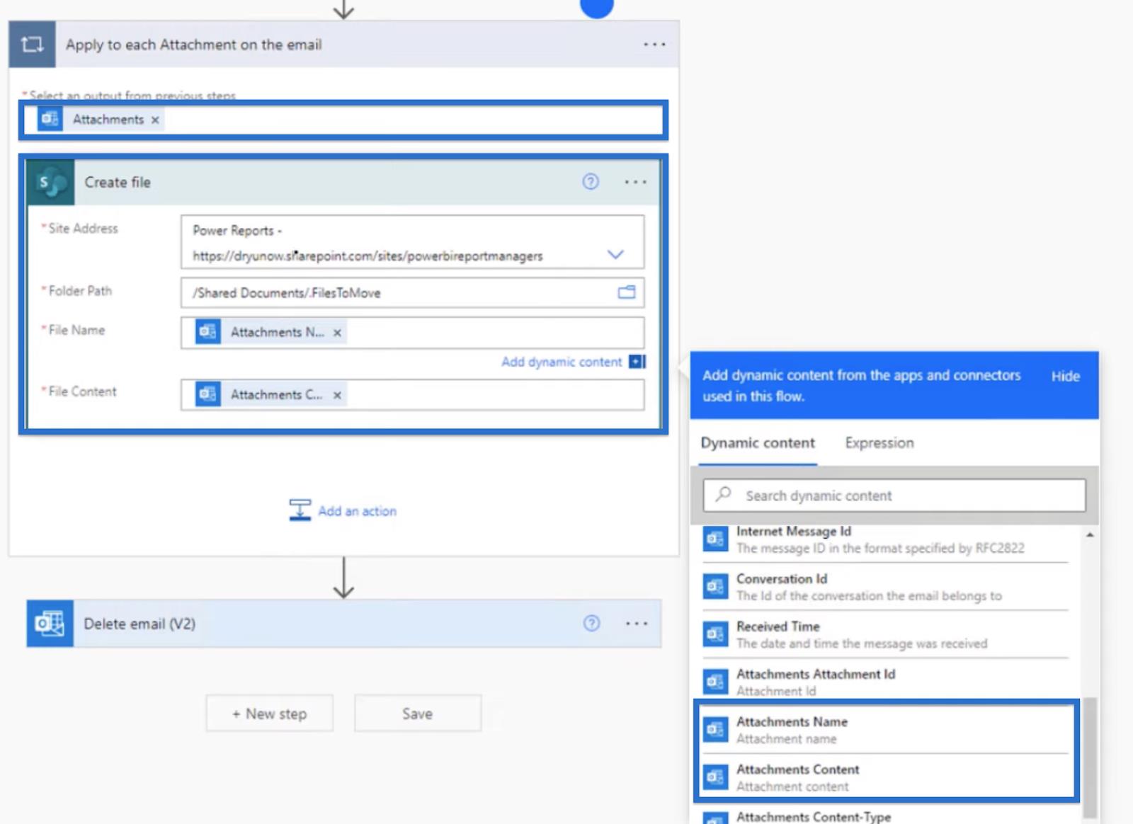 Speichern Sie E-Mail-Anhänge in SharePoint mit Power Automate