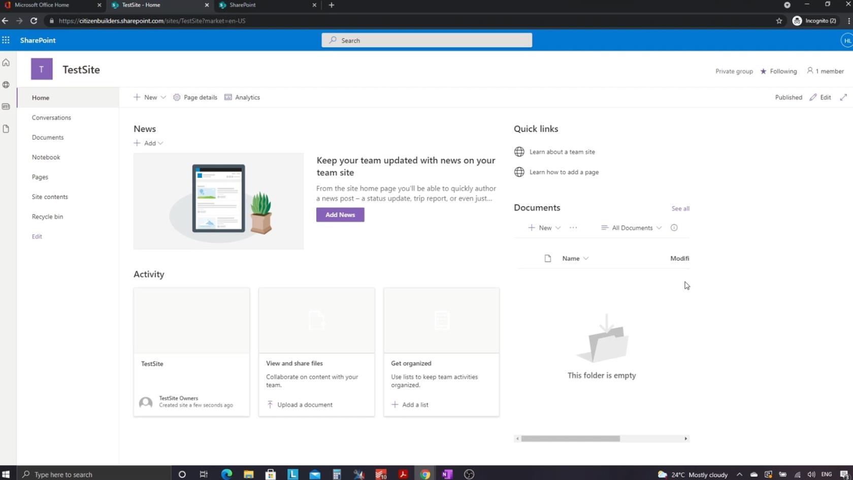 SharePoint 教程：創建新網站