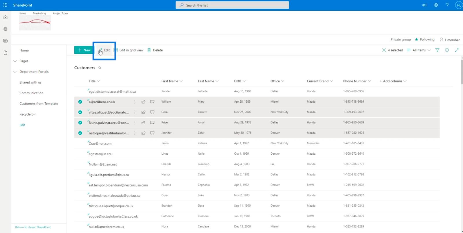 SharePoint リスト アイテム: 単一および複数のアイテムの編集