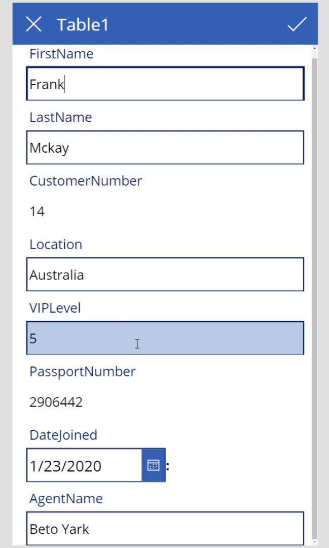 PowerApps 画面: 編集と更新