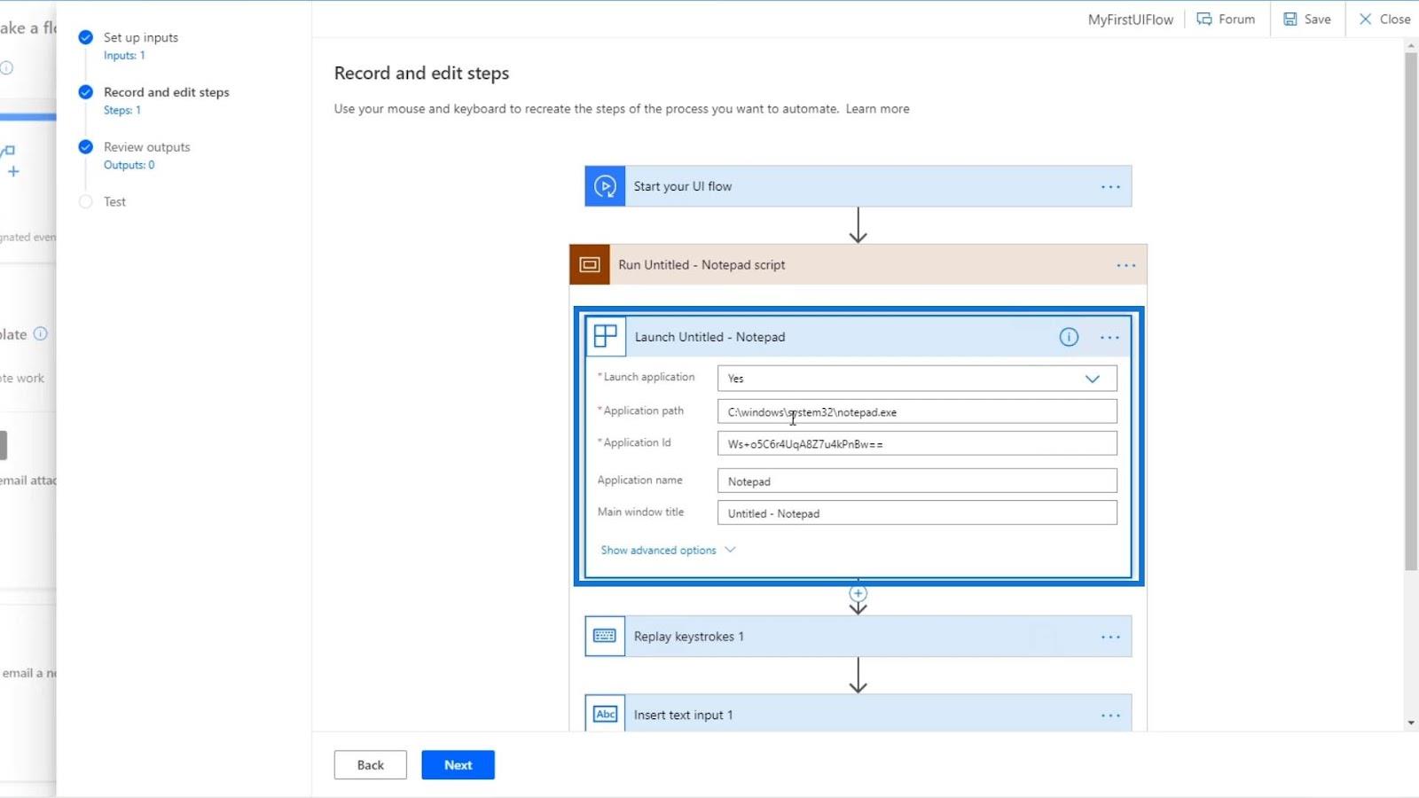 Microsoft Power Automate 中的 UI 流輸入