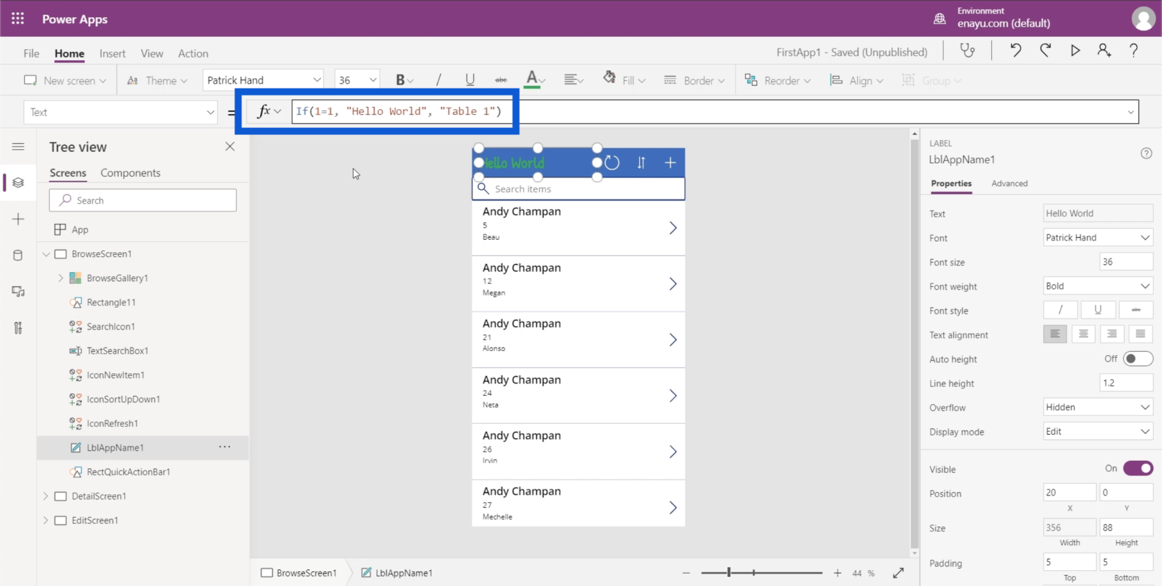 Power Apps 環境：正確設置應用程序元素