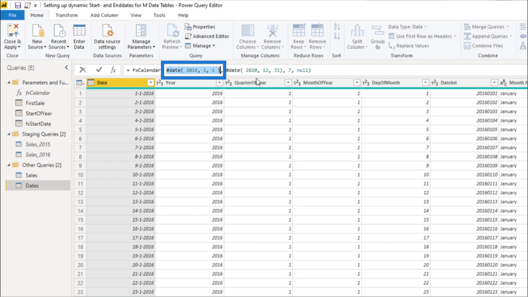為 Power Query 日期表設置動態 StartDate 和 EndDate
