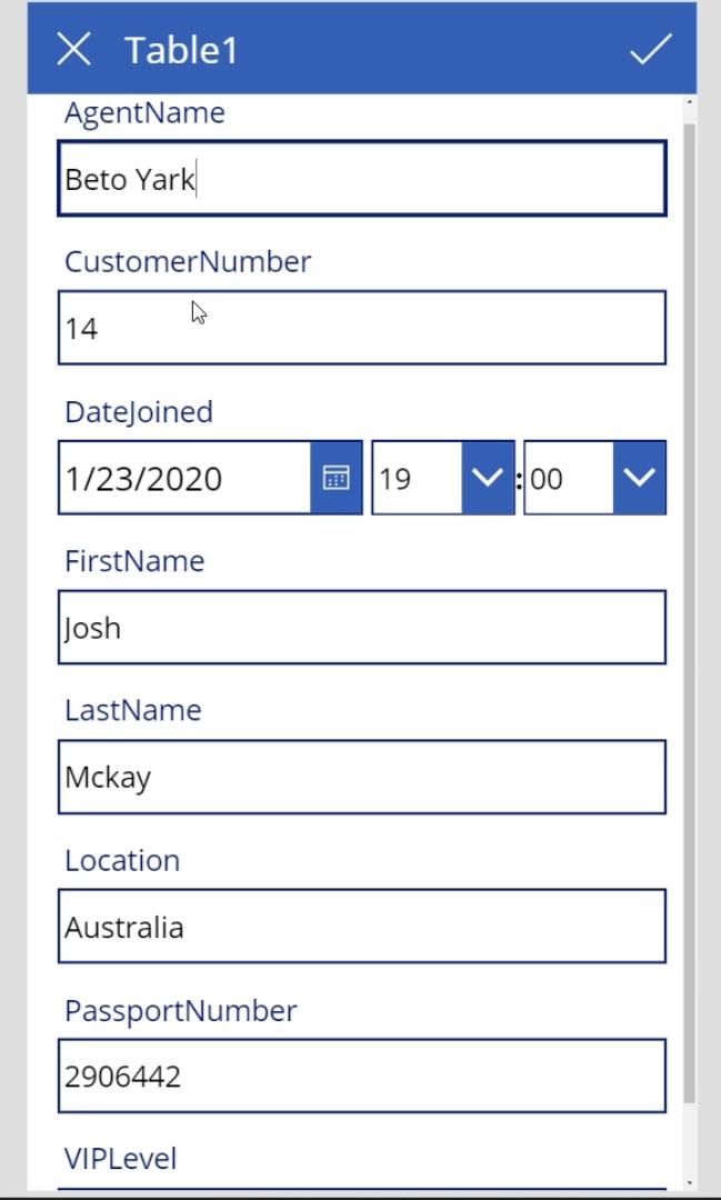 PowerApps 画面: 編集と更新