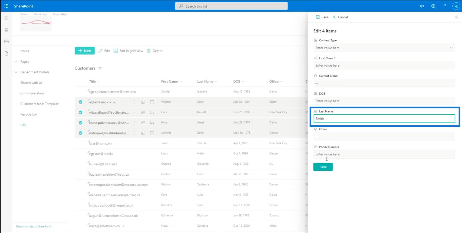 SharePoint リスト アイテム: 単一および複数のアイテムの編集