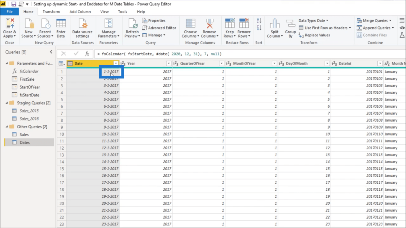 為 Power Query 日期表設置動態 StartDate 和 EndDate