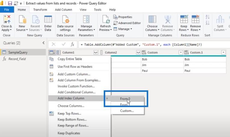 Power Query でレコードとリストから値を抽出する