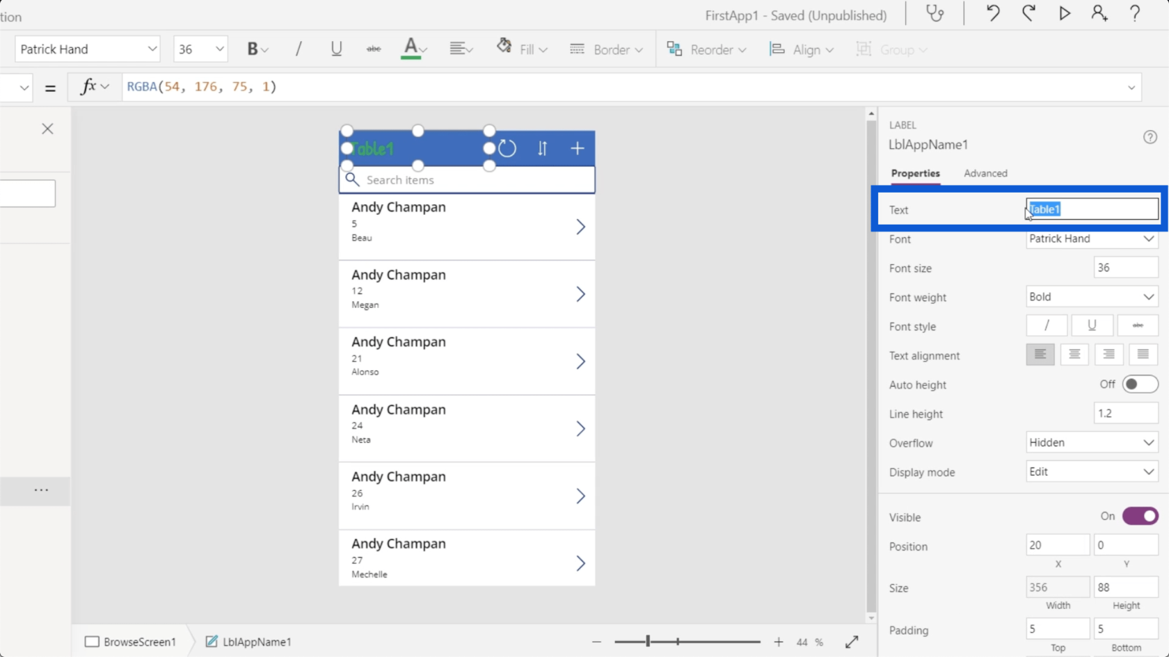 Power Apps 環境：正確設置應用程序元素