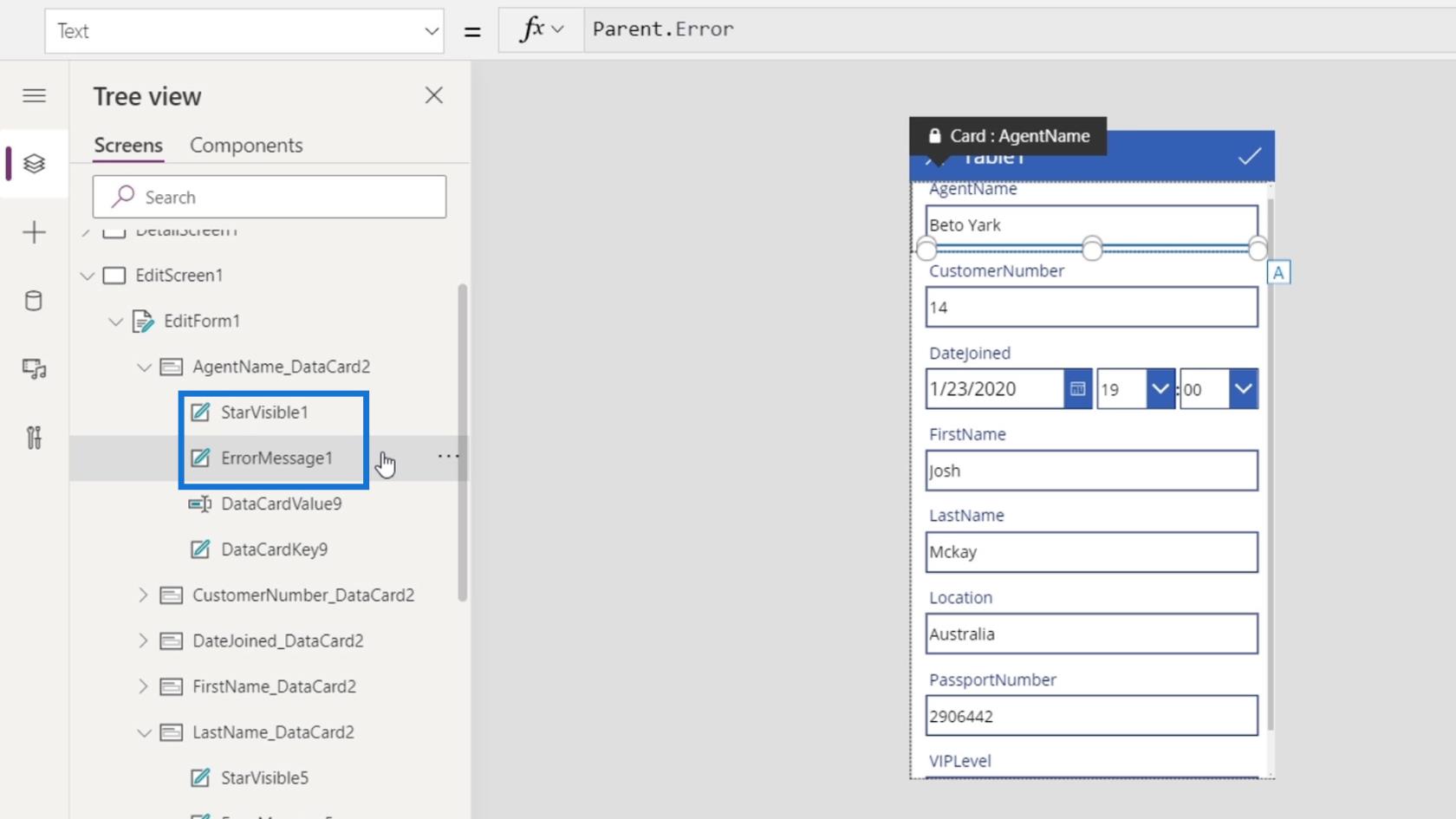PowerApps 画面: 編集と更新