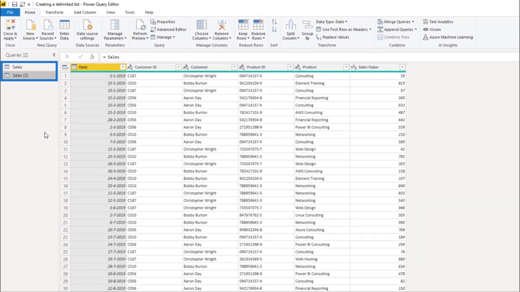 Power Query で区切りリストを作成する – クエリ エディターのチュートリアル