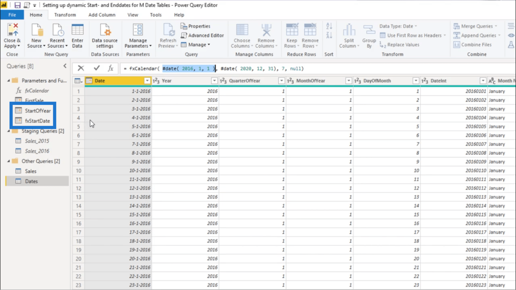 為 Power Query 日期表設置動態 StartDate 和 EndDate
