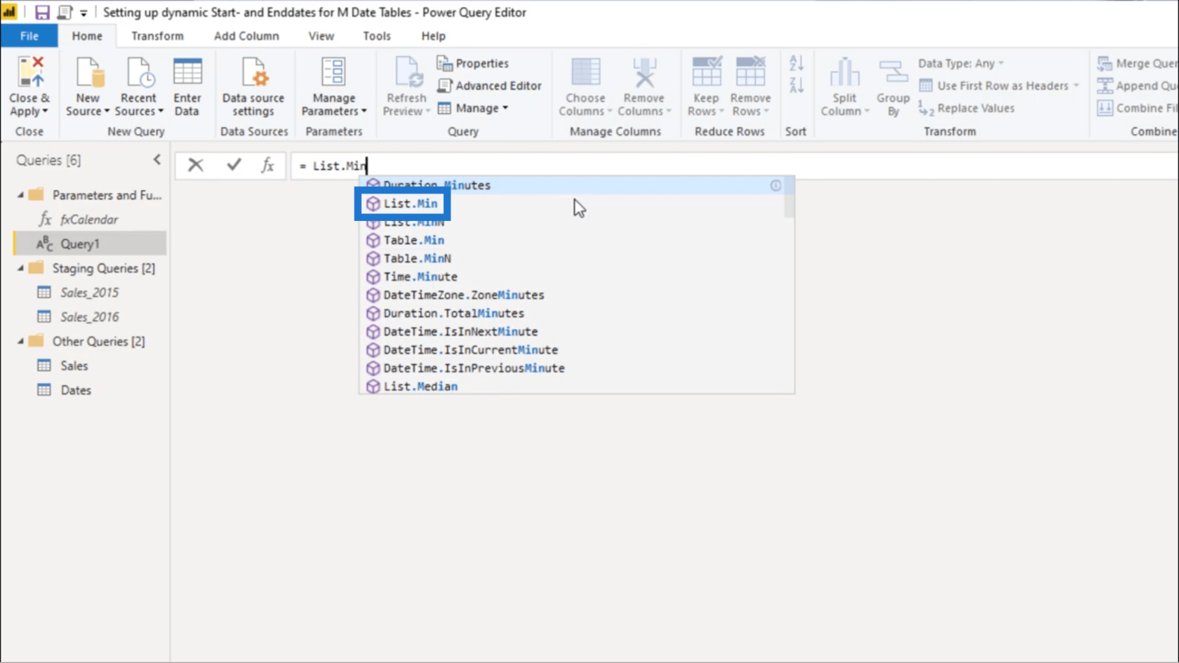為 Power Query 日期表設置動態 StartDate 和 EndDate