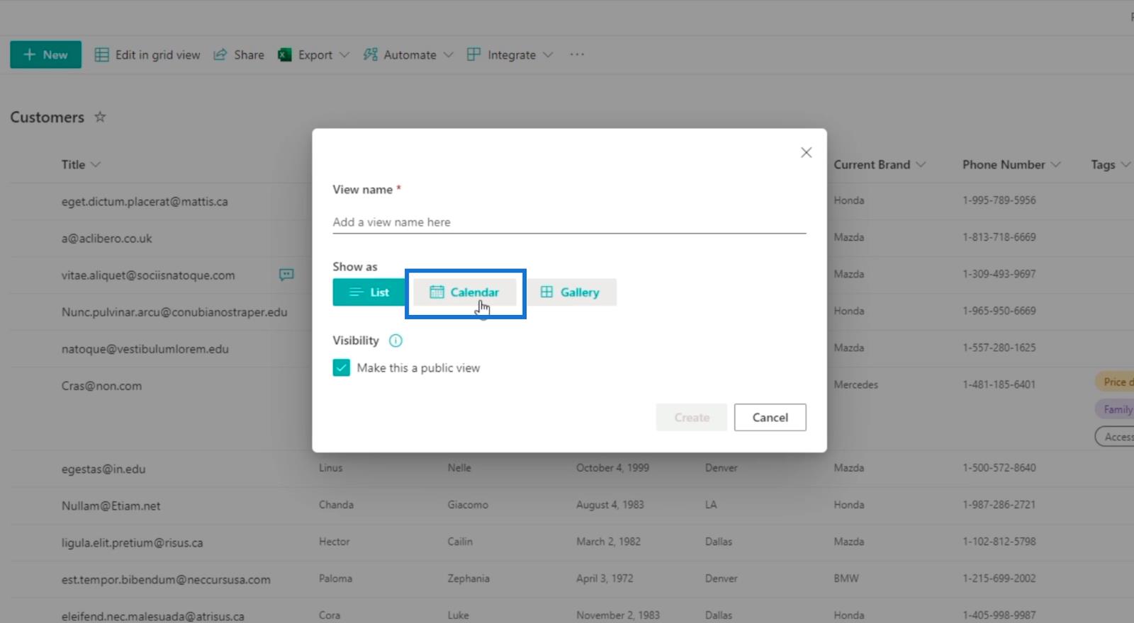 SharePoint リスト カレンダー ビュー