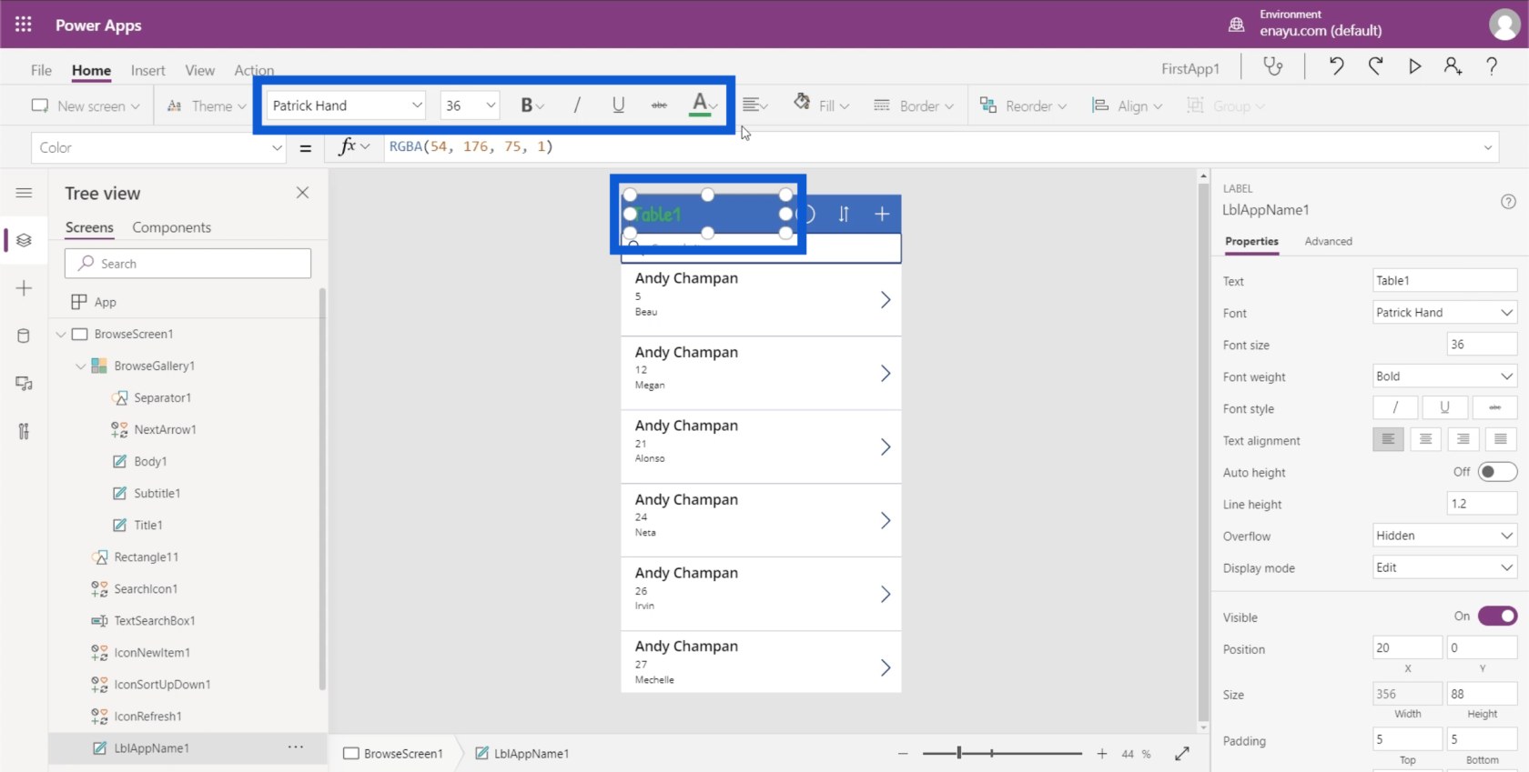 Power Apps 環境：正確設置應用程序元素