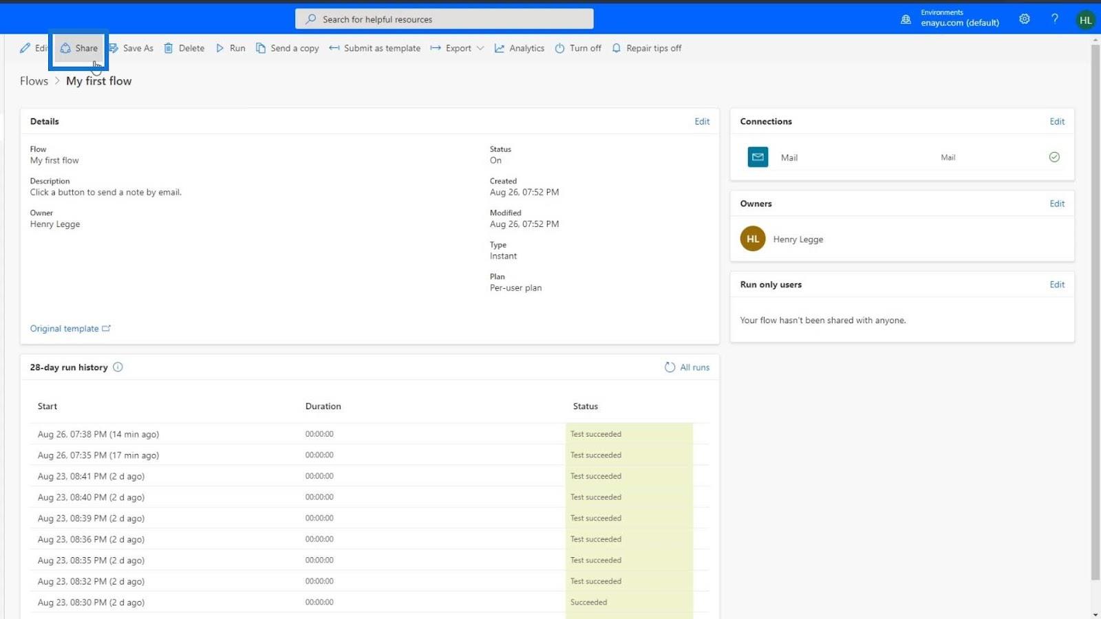 Microsoft Power Automate 中的工作流共享