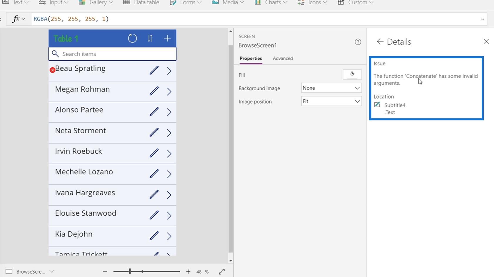 Microsoft Power Apps チュートリアル |  エラーチェック